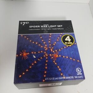 100 Ct Spider Web Shape Orange Light Set 2‎ Spider Reflectors Halloween Decor